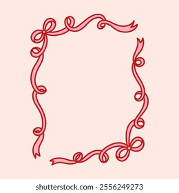 Frame of coquette charming bows and ribbons. Hand drawn holiday border. Vintage bowknots background for greeting cards, wedding, invitations