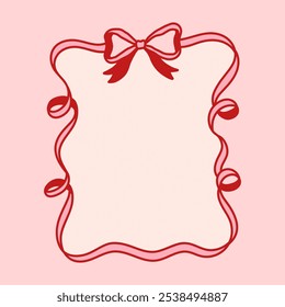 Frame of coquette pretty charming bows and ribbons. Hand drawn trendy ribbons border. Vintage bowknots frame for greeting cards, wedding, invitations