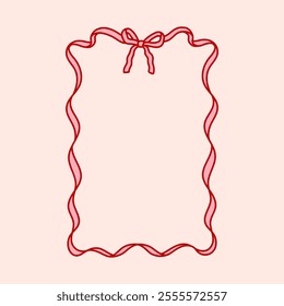 Frame of coquette pretty charming pink bow and ribbon. Hand drawn trendy border. Vintage bowknot frame for greeting cards, wedding, invitations, social media