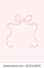 Frame of coquette pretty charming pink bow and ribbons. Hand drawn trendy ribbons border. Vintage bowknots frame for greeting cards, wedding, invitations, social media