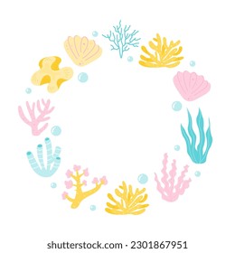 Frame with coral reefs, algae and seaweed set
