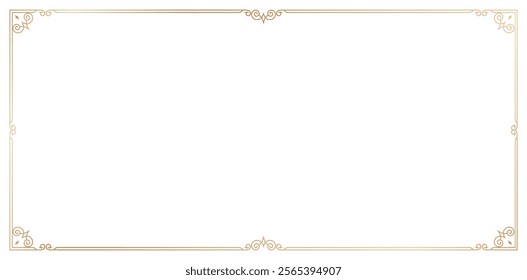 frame corner decorative ornament vintage border design with golden colors isolated white backgrounds for deco art simple line corner, Empty page decoration, picture frame, invitation and greeting card