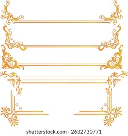 Frame corner ornament vector set. Traditional decorative elements with line, corner, frame, header, pattern. Illustration of elegant design suitable for card, invitation, poster, cover.
