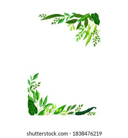 Frame Corners with Green Leaves or Foliage Vector Illustration