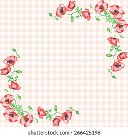 Frame corners with watercolor tulips and pattern background. Vector illustration