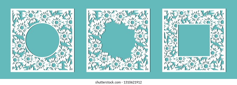 Frame of cornflowers. A set of floral frames for cutting out of paper, laser or plotter. Vector