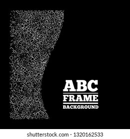 Frame created from the letters of different sizes. ABC text frame vector design on black background