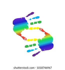 Frame with cropping symbol made of multicolored hands and space for text isolated on white background. Vector illustration, template, icon, symbol, border for design. 