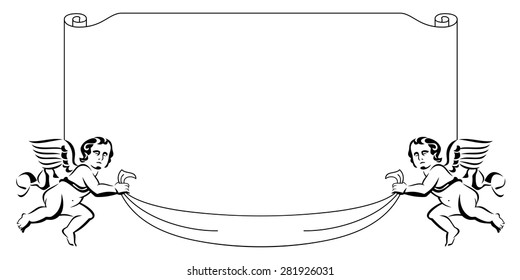 Frame with cupids and paper scroll