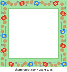 frame with cups and cookies