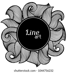 Frame with curls and waves. Abstract outline monochrome texture.
