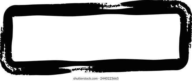 Frame curved rectangle elongated texture element, outline border grunge shape icon, decorative doodle for design in vector illustration
