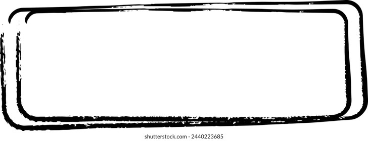 Marco rectángulo curvado elemento de textura alargada, borde de contorno grunge forma icono, garabato decorativo para el diseño en ilustración vectorial
