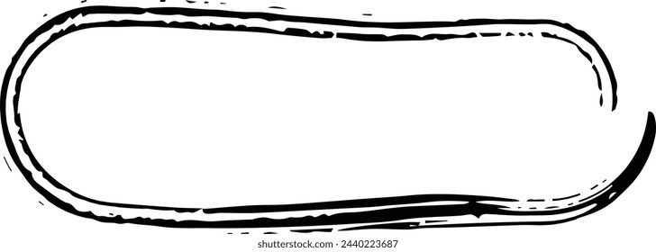 Frame curved rectangle elongated texture element, outline border grunge shape icon, decorative doodle for design in vector illustration

