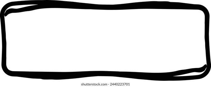 Frame curved rectangle elongated texture element, outline border grunge shape icon, decorative doodle for design in vector illustration
