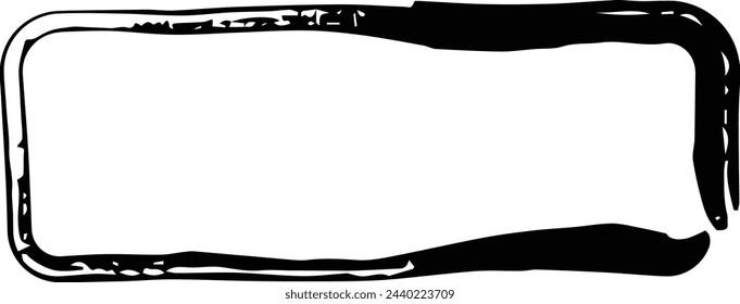 Frame curved rectangle elongated texture element, outline border grunge shape icon, decorative doodle for design in vector illustration
