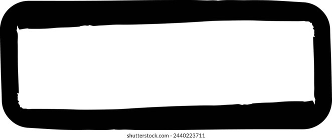 Frame curved rectangle elongated texture element, outline border grunge shape icon, decorative doodle for design in vector illustration
