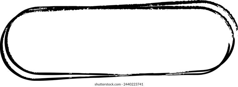 Marco rectángulo curvado elemento de textura alargada, borde de contorno grunge forma icono, garabato decorativo para el diseño en ilustración vectorial
