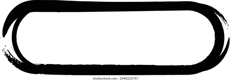 Marco rectángulo curvado elemento de textura alargada, borde de contorno grunge forma icono, garabato decorativo para el diseño en ilustración vectorial
