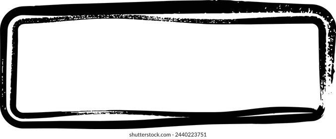Frame curved rectangle elongated texture element, outline border grunge shape icon, decorative doodle for design in vector illustration
