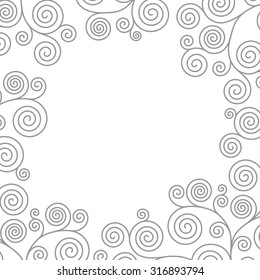 Frame with curvy spiral flourishes. Vector illustration.  Linear pattern.