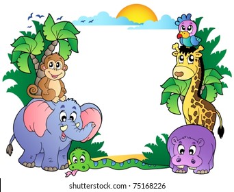 Marco con lindos animales africanos - ilustración vectorial.