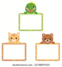 frame with cute animal characters