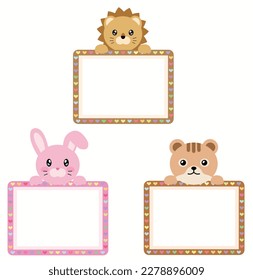 frame with cute animal characters