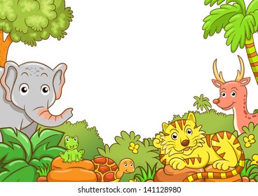 Quadro com animais bonitos, EPS 10 Gradientes simples, sem efeitos, sem malha, sem Transparências.Tudo em grupo separado para fácil edição.