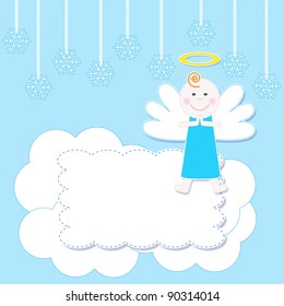 Frame with cute Christmas baby angel.Vector illustration