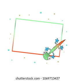 Frame with cute color lizard. 