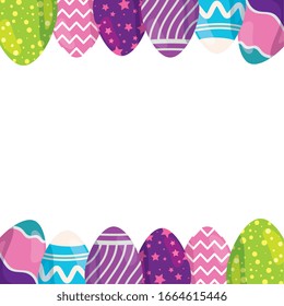 frame of cute eggs easter decorated vector illustration designicon
