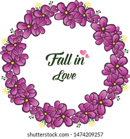 Frame of cute element, bright purple wreath, for ornate of various of card fall in love. Vector