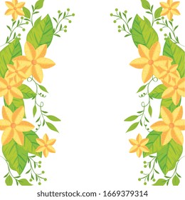 frame of cute flowers with leafs isolated icon vector illustration design