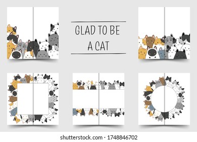 Frame with cute kitten family cartoon, vector illustration