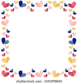 Frame of cute love hearts in cartoon style in bright and pastel colors. Border from love hearts. Decoration banner, Print or Poster Design, Card, web sites, printed materials for St.Valentine day