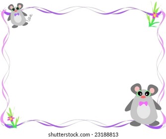 Frame with Cute Mice and Flowers Vector