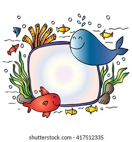 Frame with cute sea animals