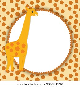 Frame with cute smiling giraffe, vector illustration