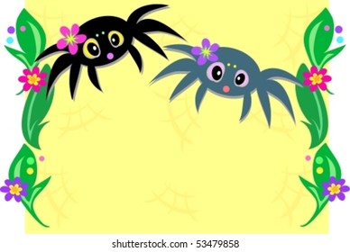 Frame of Cute Spiders and Plants Vector