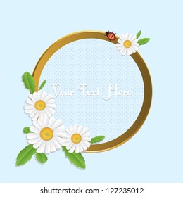 Frame with daisies and ladybug.Vector eps10, illustration.