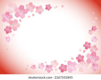 A frame with dancing cherry blossoms on a red gradient background. Text can be added, so it can be used as a background for cards or titles.