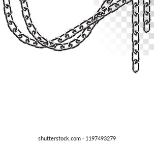 frame of dangling top realistic metal chain. isolated on transparent background