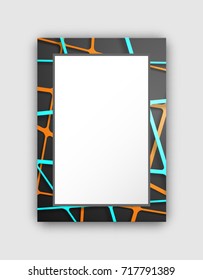 Frame with dark pattern on it, including lines that cross together, of orange and blue colors vector illustration isolated on general white
