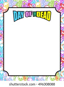 Frame for Day of the Dead. Multicolored skeletons. Color skull. National Holiday in Mexico
