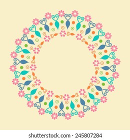 Frame decorated with beautiful floral design on beige background.