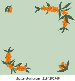 Frame is decorated with branches with berries. Botanical vector illustration, template for greeting card or invitation. Hand drawing