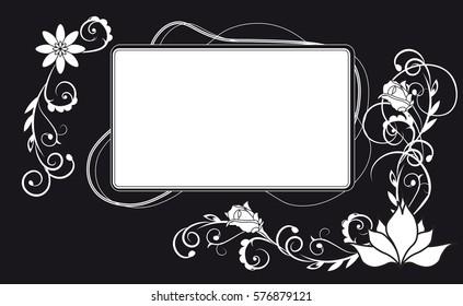 the frame decorated with flowers of rose, lily, chamomile and deciduous patterns