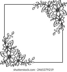 Rahmen mit Blumen verziert Vektorillustration in Schwarz und Weiß.