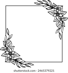 Rahmen mit Blumen verziert Vektorillustration in Schwarz und Weiß.